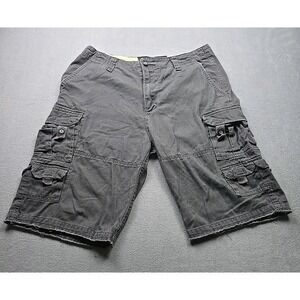 Carbon Mens Cargo Shorts Size 34 Faded Black Distressed Raw Hem Cotton Twill